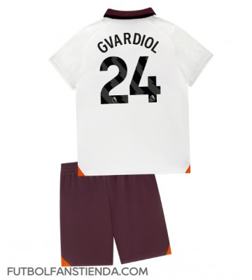 Manchester City Josko Gvardiol #24 Segunda Equipación Niños 2023-24 Manga Corta (+ Pantalones cortos)